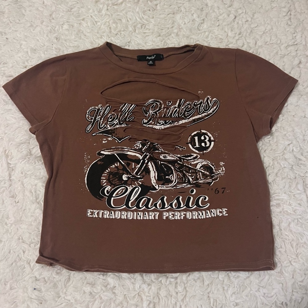 Classic Motorcycle Graphic Tee - Brown